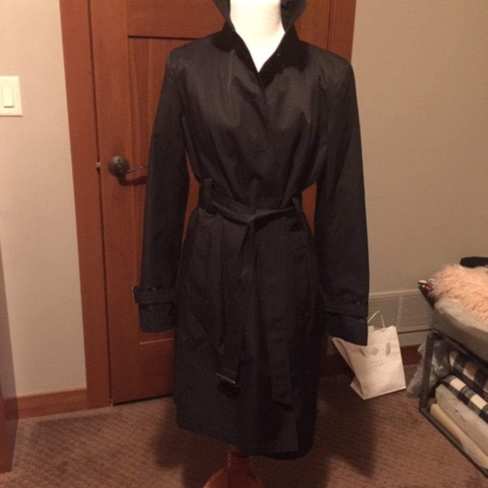 Gallery Women's Trench Rain Coat Black Classic M Geometric Lining